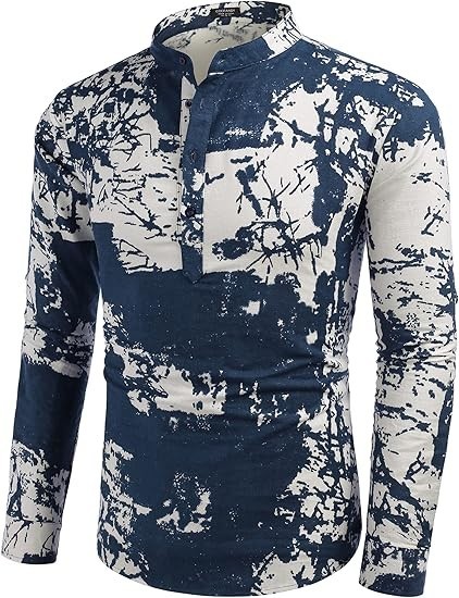COOFANDY Men's Cotton Linen Henley T-Shirt Long Sleeve Hippie Casual Beach 2XL gallery