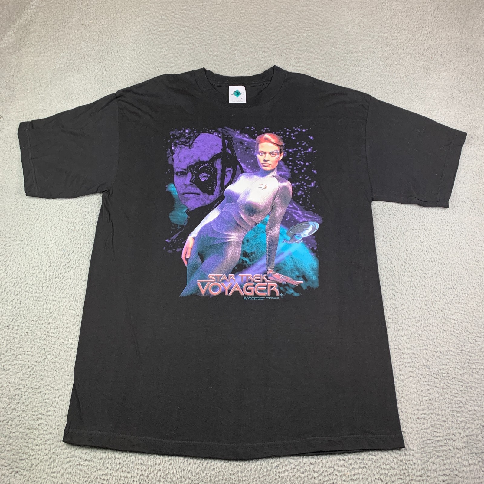 Vintage 1997 Star Trek Voyager Seven Of Nine Shirt Mens XL Black Graphic Print gallery