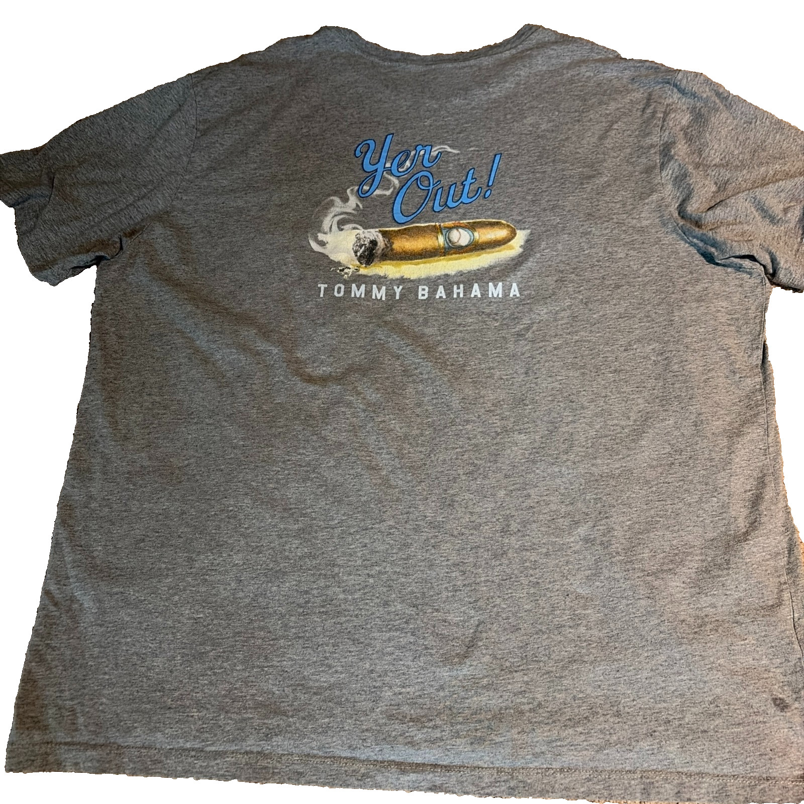 Tommy Bahama Shirt Men's Size XL Gray "Yer Out" Smoking Cigar Graphic Tee UPF 30 gallery