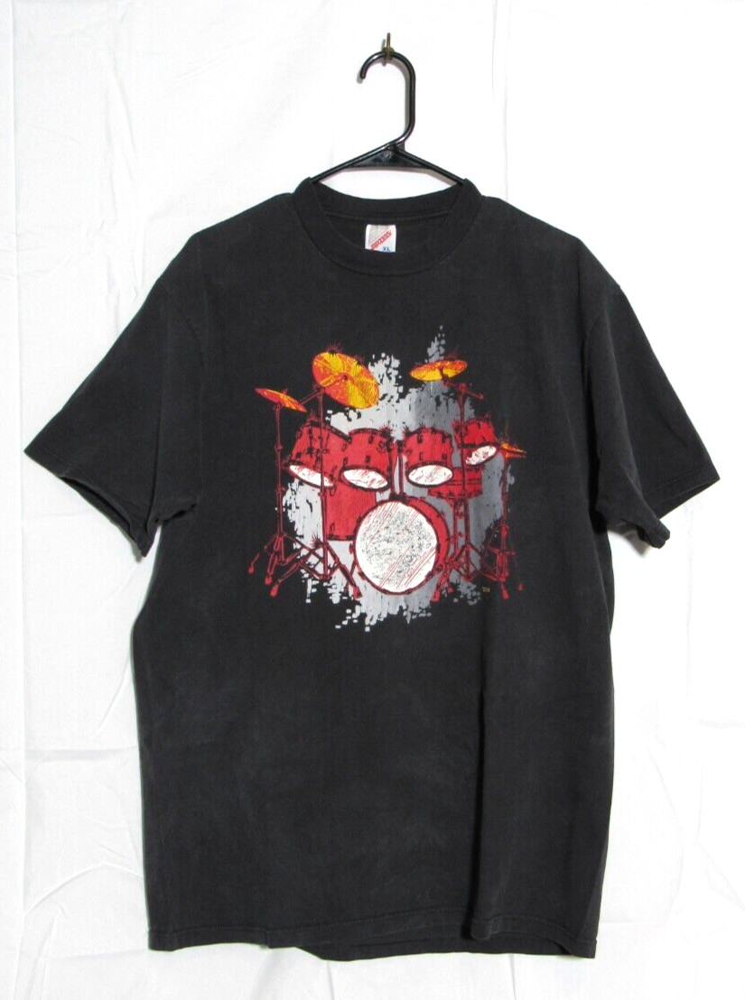90s Vintage Jerzees Red Drumset Black Short Sleeve T-Shirt Made in the USA gallery