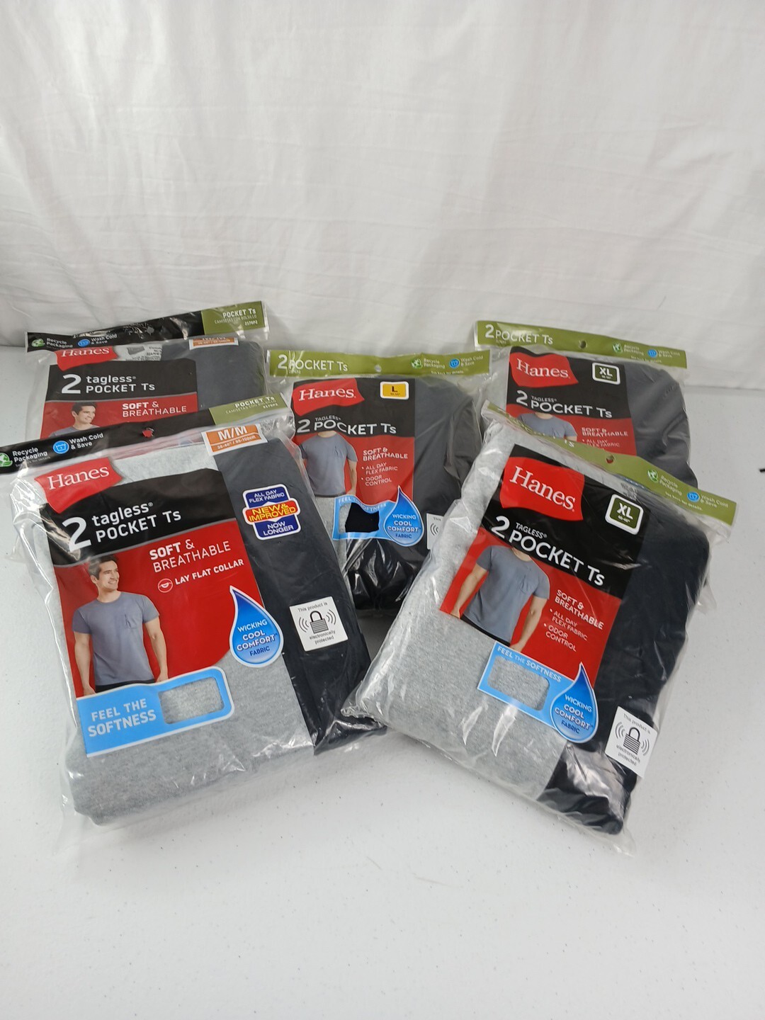 2 Pack Hanes Men Pocket T-Shirts Comfort Wicking Dri Gray/Black Med, LG,XL #196A gallery