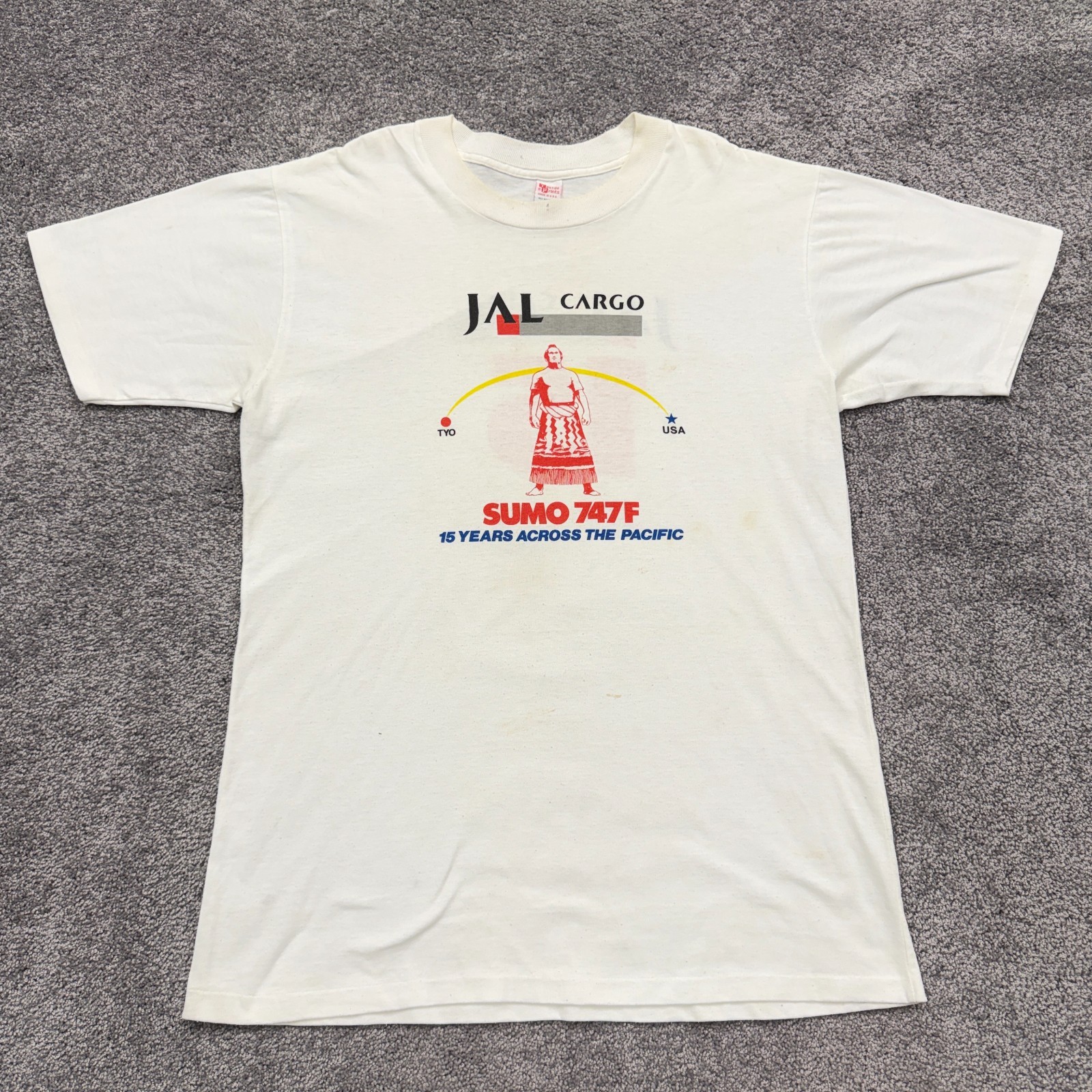 Vintage JAL Cargo Sumo 747F T Shirt XL Japan Airlines 747 Freighter USA