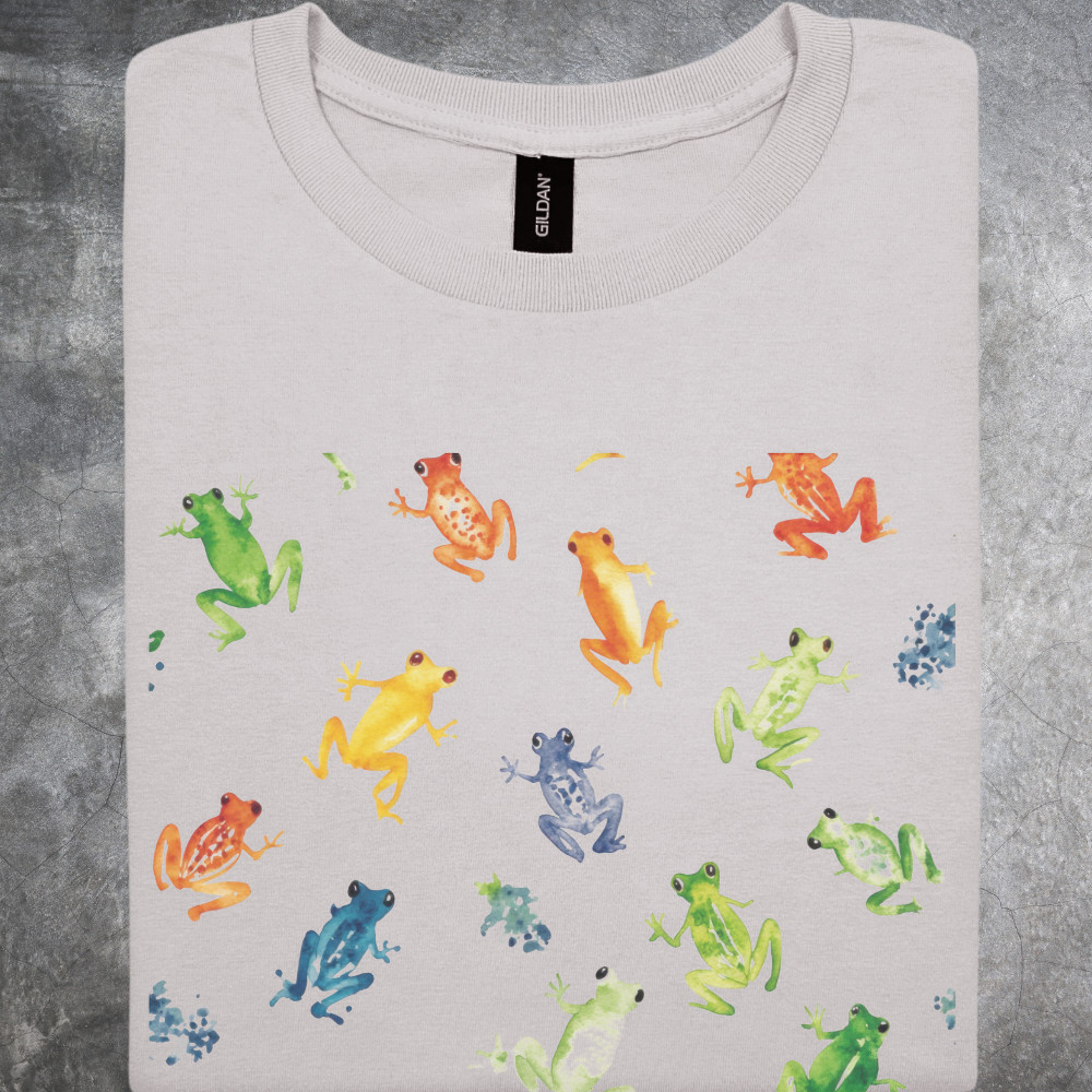 Frog Pattern Shirt Color Amphibian Artwork Tshirt Cotton Crewneck Light Gray gallery
