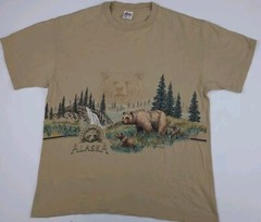 Vintage 90s Alaska Bear Wilderness Nature Print T Shirt Vtg USA Wildlife Animals