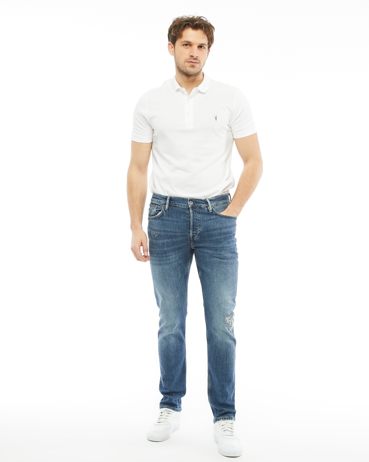 All Saints Mens Rex Slim Fit Jeans Dirty Indigo Destroyed Stretch Denim gallery