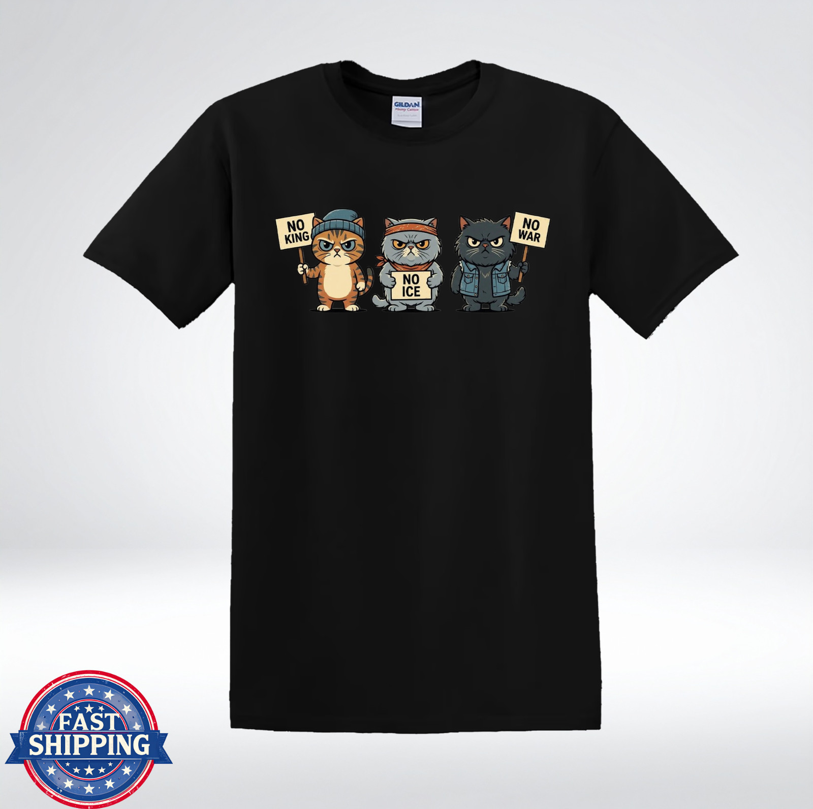 Funny Cat Protest No King No ICE No War Cute Angry Cats Graphic T-Shirt gallery