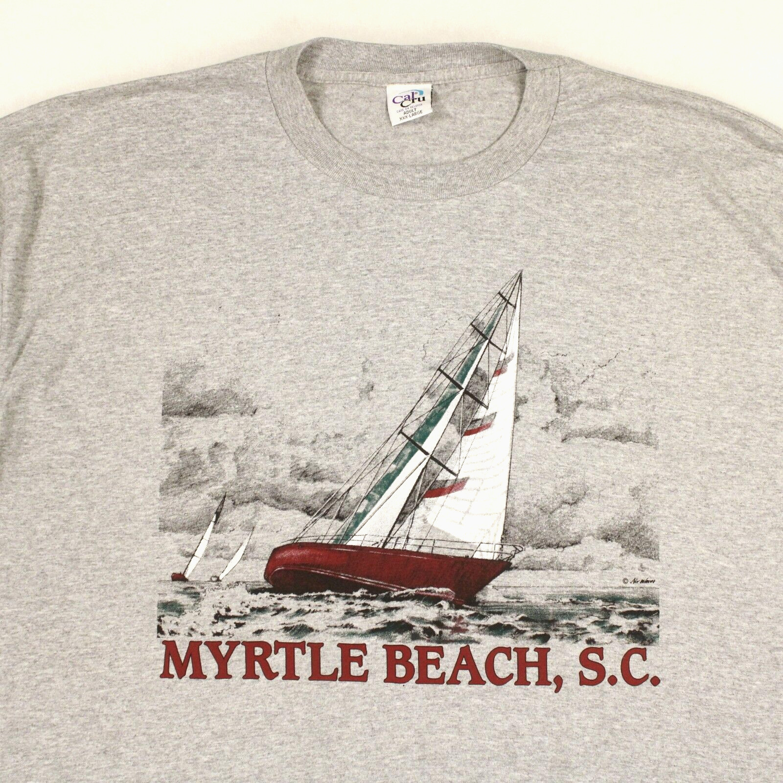 CAL CRU Vtg 90s Myrtle Beach, SC Sailboat Heather Gray Graphic T-SHIRT Men's XL gallery