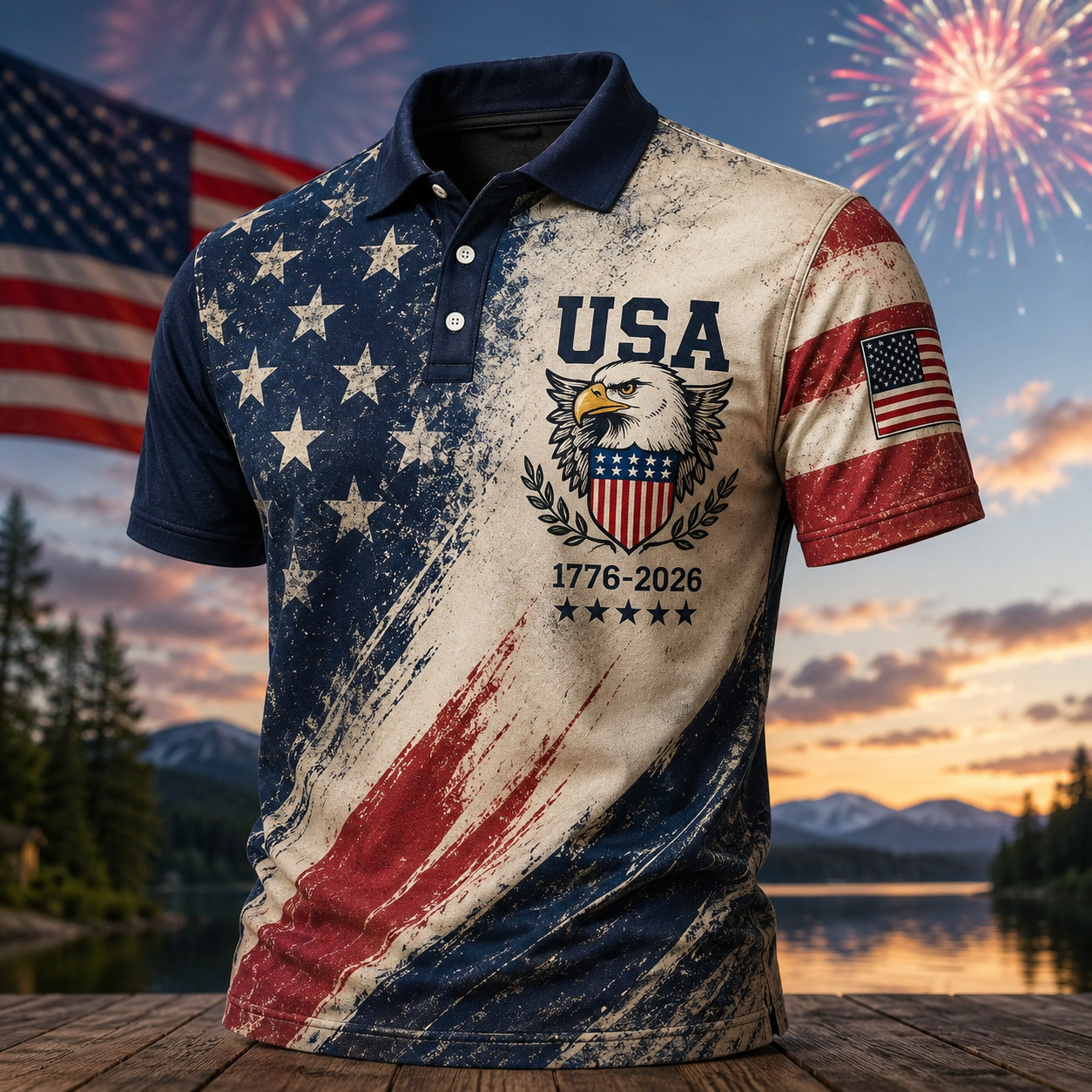 USA 250th Anniversary Golf Polo Shirt 1776-2026 American Flag Patriotic S-5XL gallery