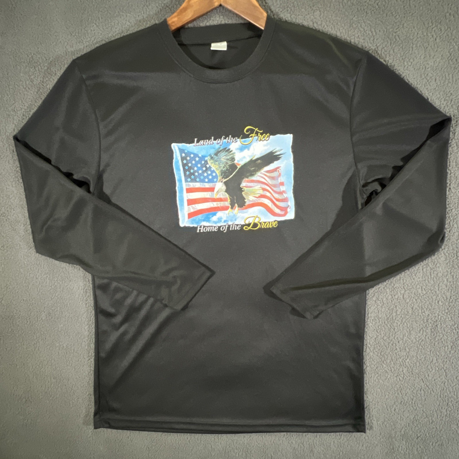 Land of the Free Home Brave Men's Size Large Black Long Sleeve Performance Shirt gallery