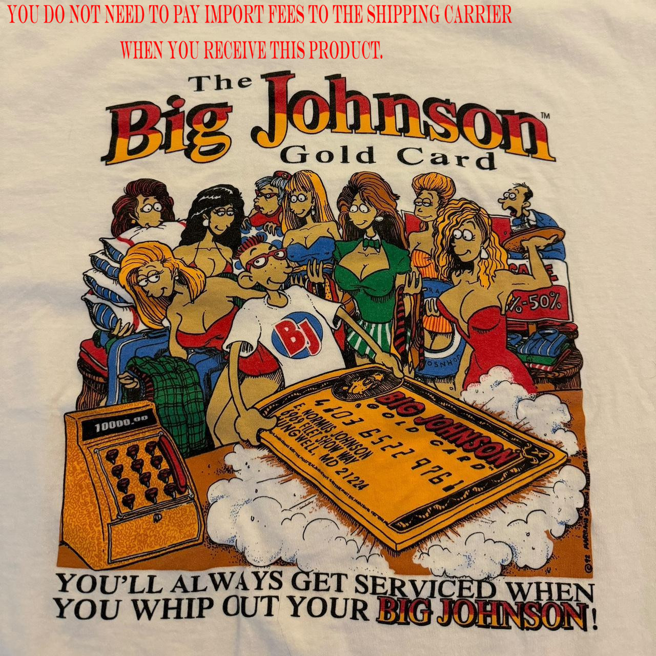 Vintage rare 1992 the Big Johnson gold card Shirt SG086 FREE SHIPPING