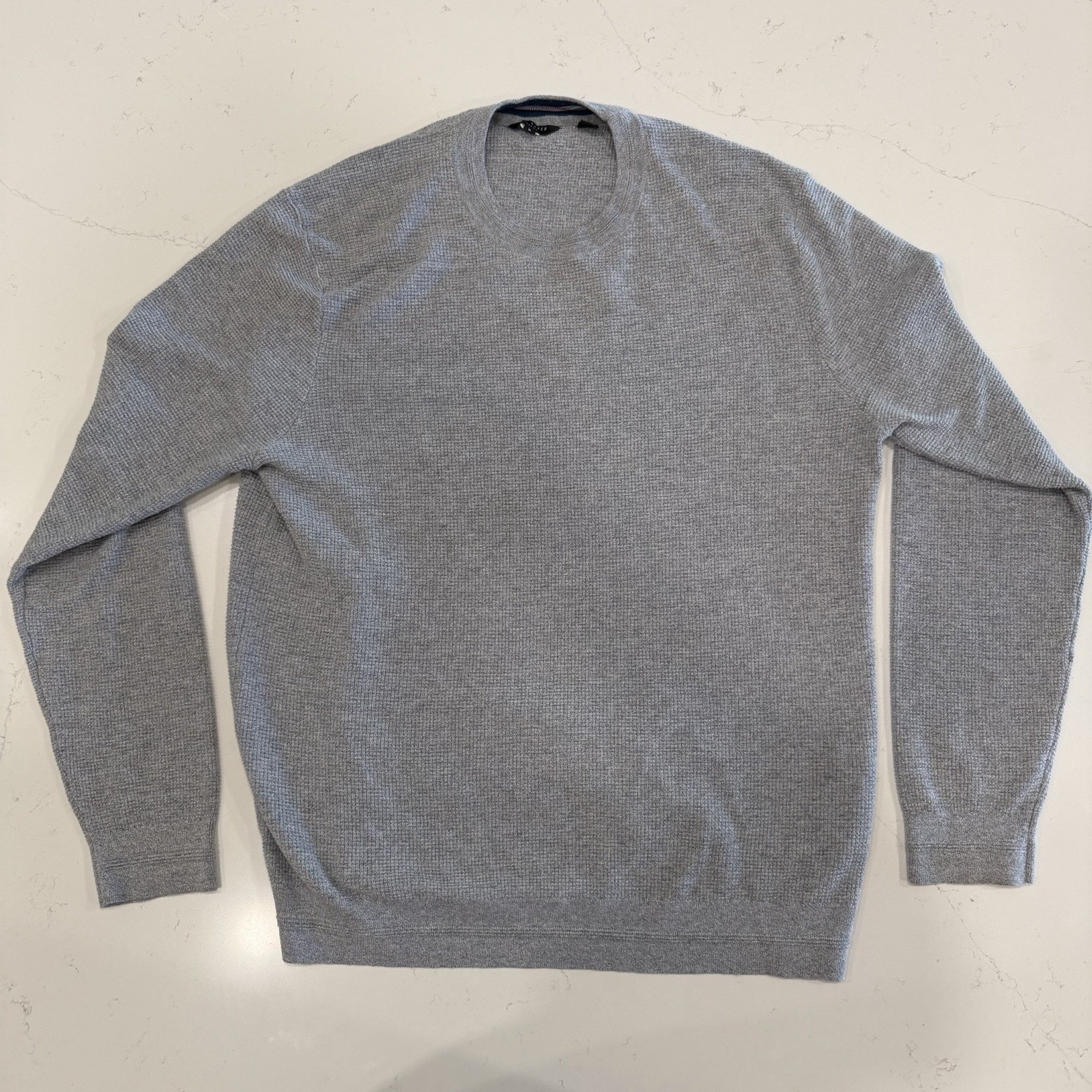 Ted Baker Men's Waffle Knit Crewneck Long Sleeve Shirt in Heather Gray gallery