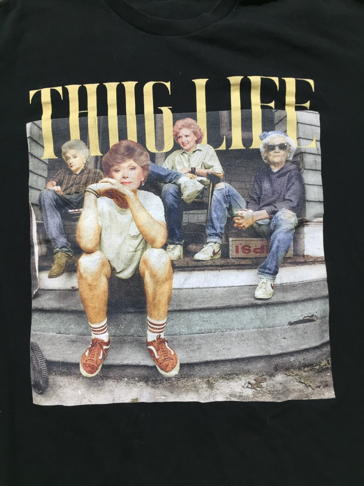 Golden Girls T Shirt Mens XL Black Short Sleeve Thug Life Spell Out Graphic gallery