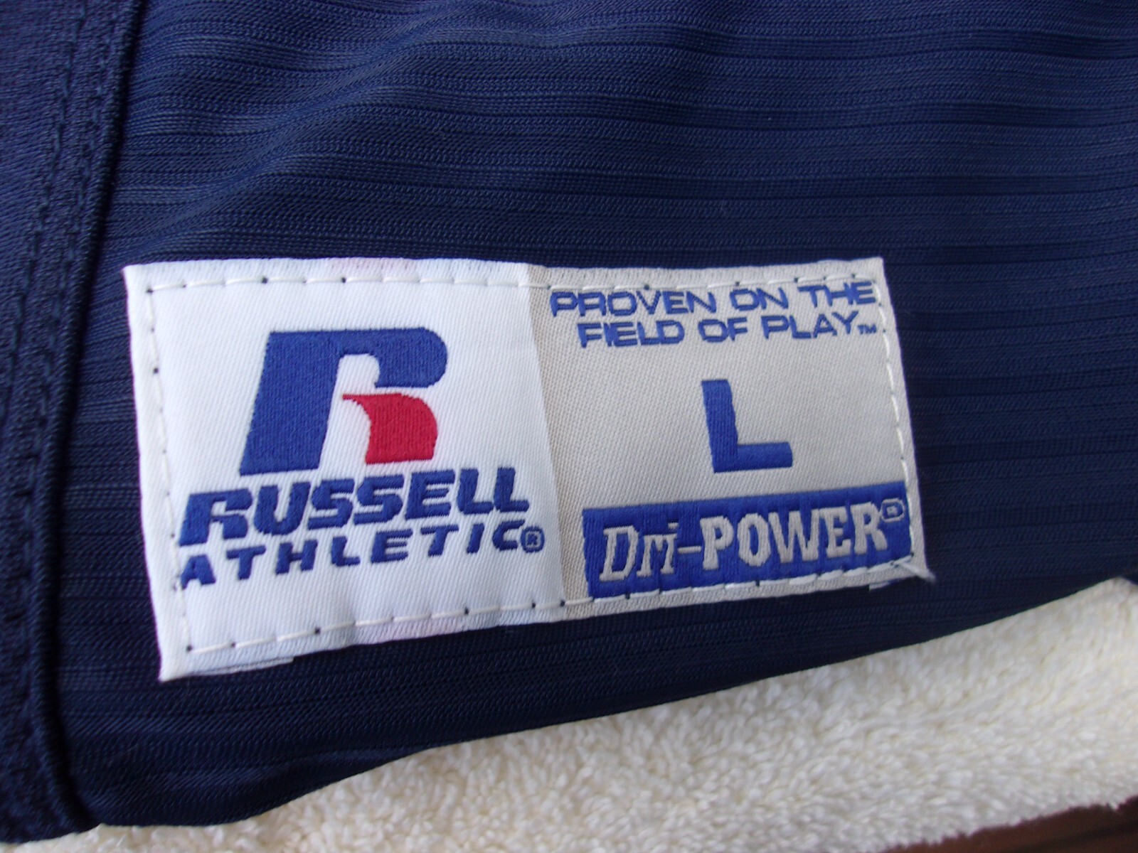 NWOT Russell game cut football jersey, nylon blend, men's L, teams, colors, long gallery