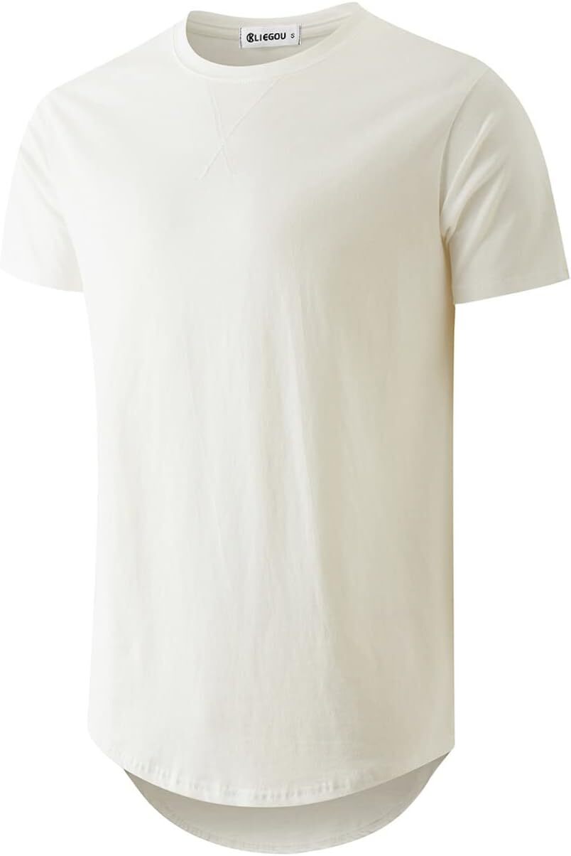 Mens 100% Cotton Pre-Shrunk Longline Crewneck T-Shirt Hip Hop Urban Style S-4XL gallery