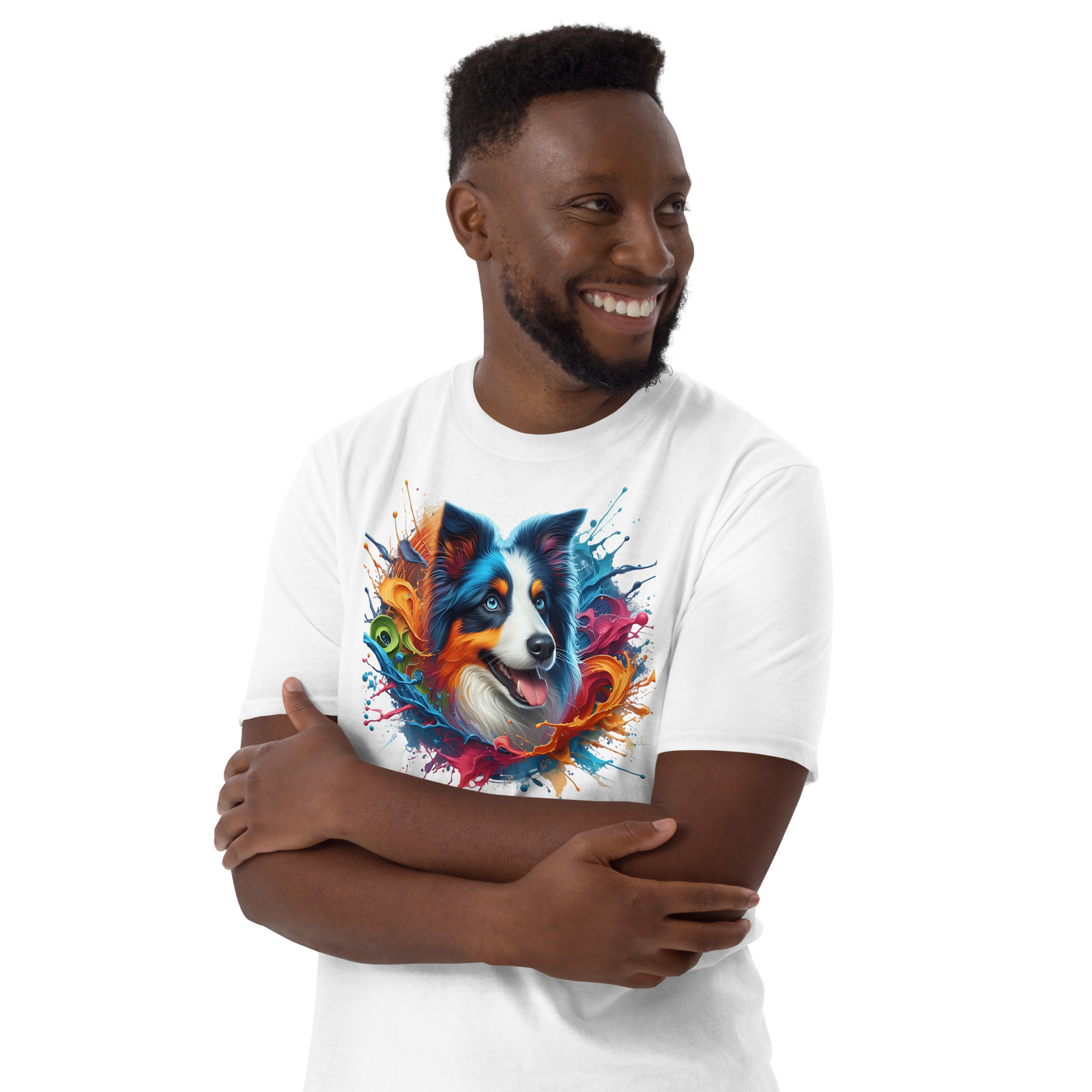 Colorful Border Collie Unisex T-Shirt - Vibrant Dog Design - Short Sleeve Tee gallery