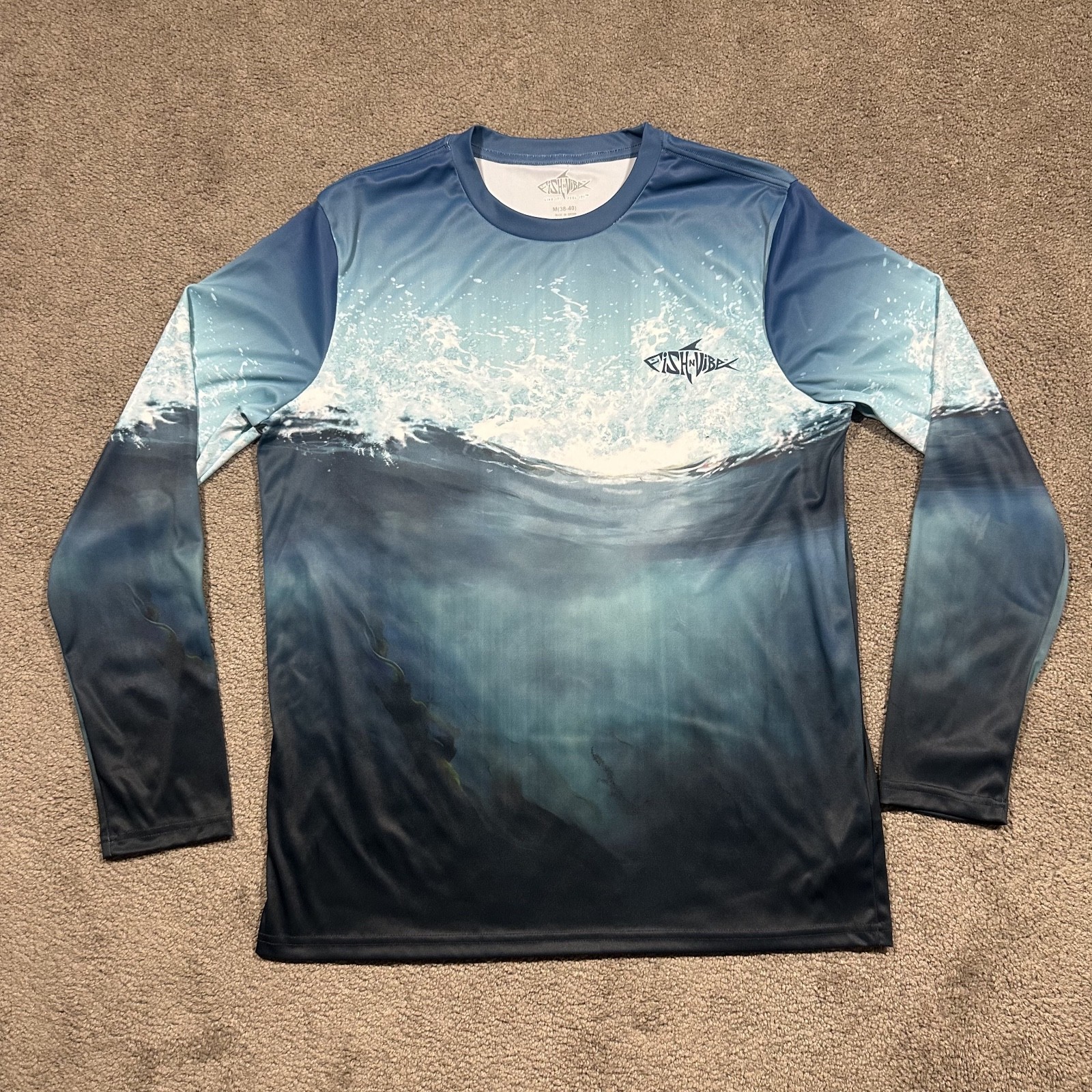 Fish N Vibe Long Sleeve Shirt Walleye Fishing Mens Medium Fish Fisherman AOP