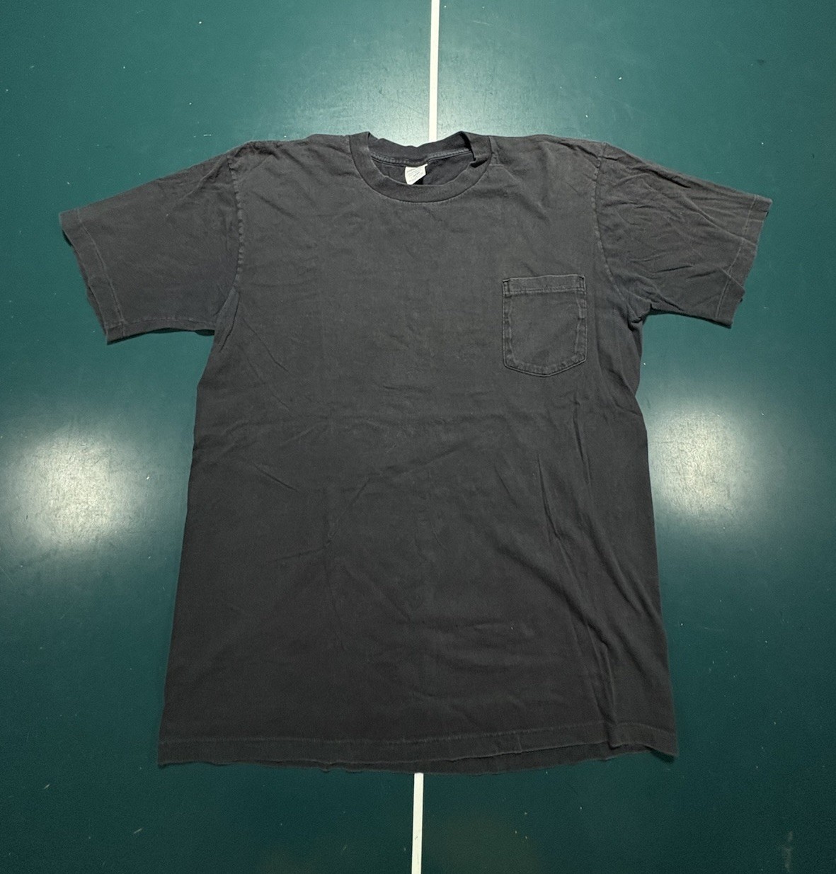 Vintage 80s JCPenney Towncraft Selvedge Pocket T-Shirt Large Black Single Stitch gallery