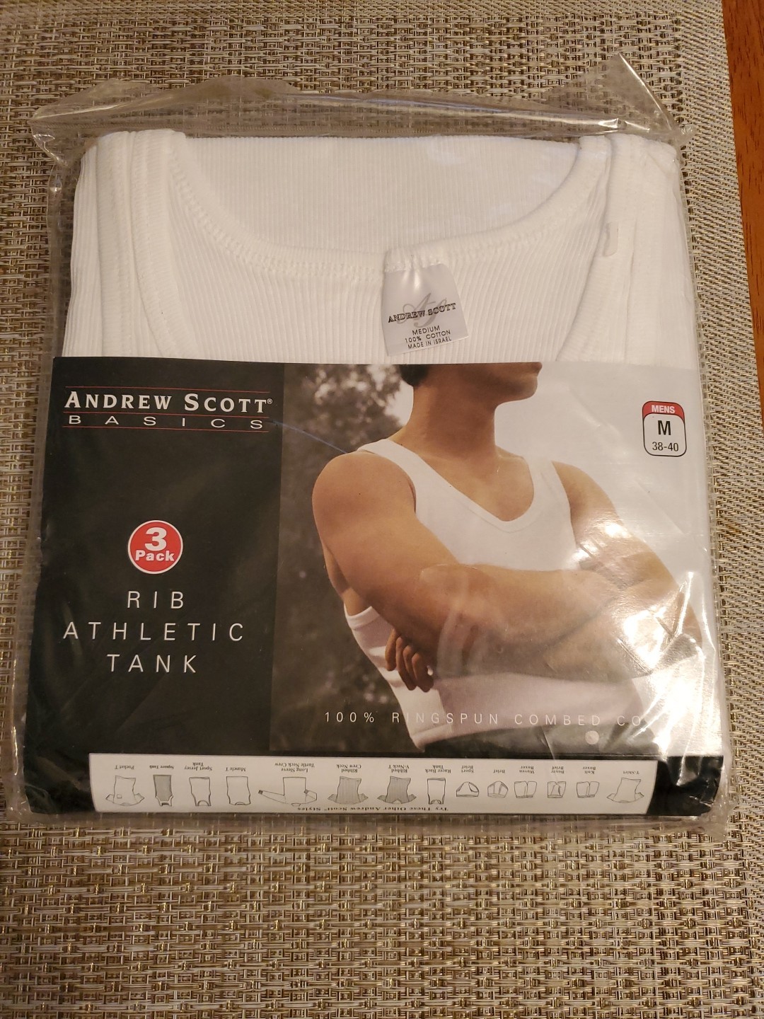 ANDREW SCOTT RIB ATHLETIC TANK TOPS WHITE MEDIUM 100 % COTTON 3 PACK NEW
