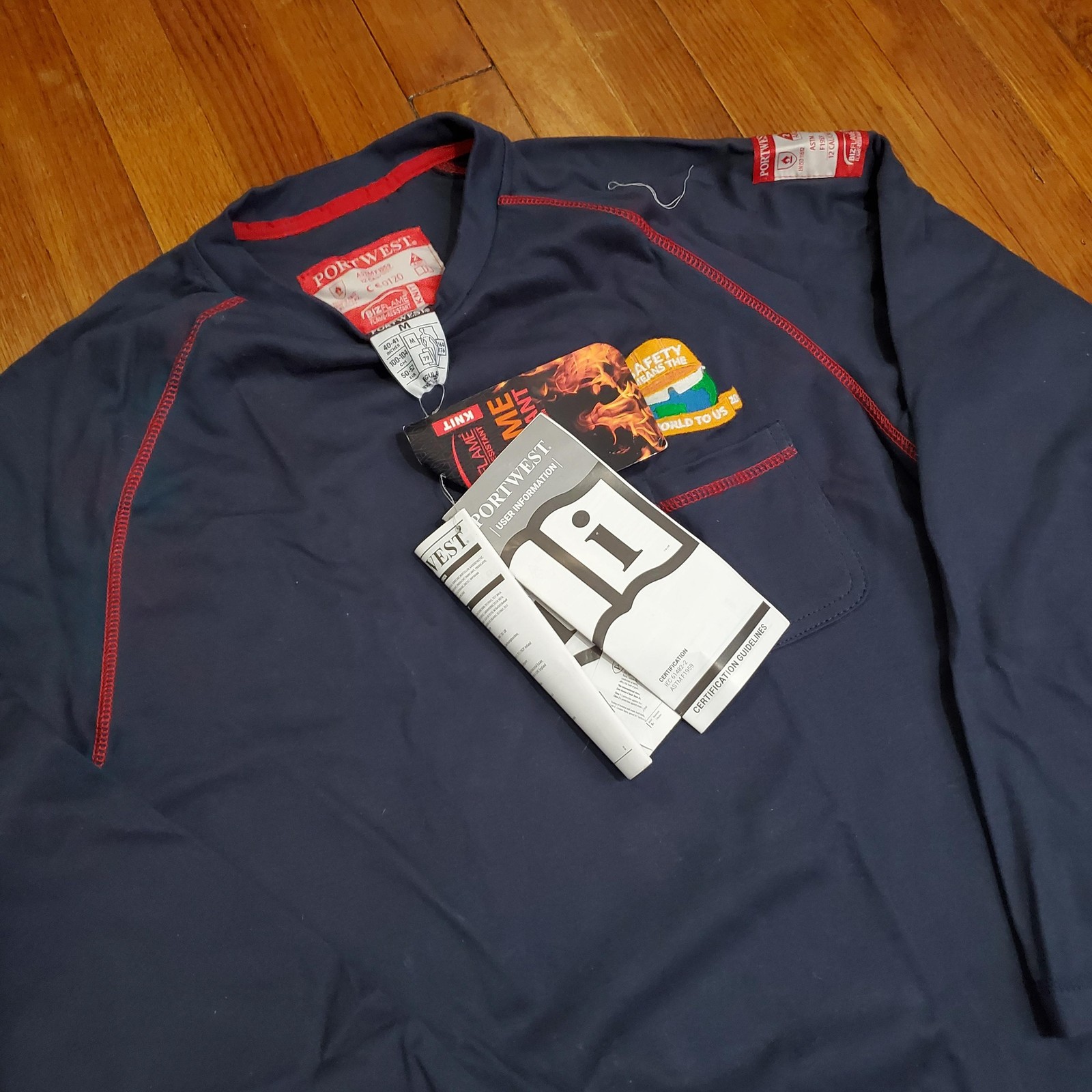 Portwest Shirt Mens Medium Blue Bizflame Flame Resistant Long Sleeve Tee ARC 2 gallery