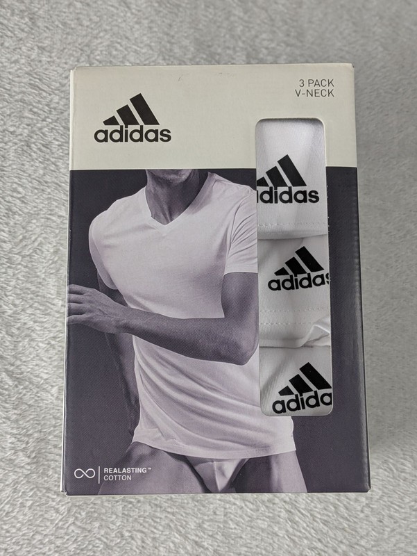 Adidas T-Shirts Mens S 3PK V-Neck White Active Core Cotton Classic Logo Tee Pack