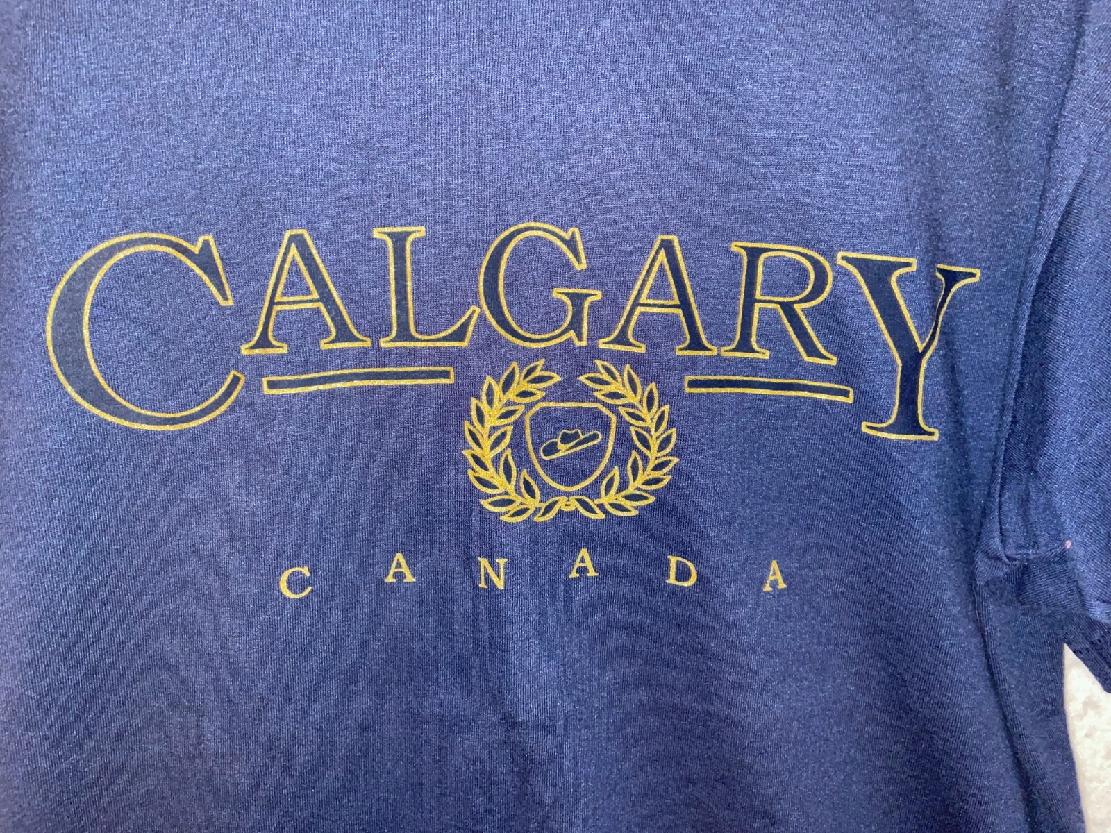 Vintage Calgary Canada T Shirt Mens L Single Stitch Fruit Of Loom Best Navy Blue gallery