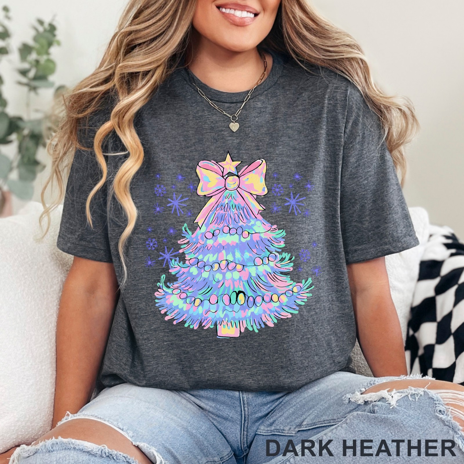 Pastel Holographic Christmas Tree Shirt, Coquette Christmas Tree Shirt, 203704 gallery