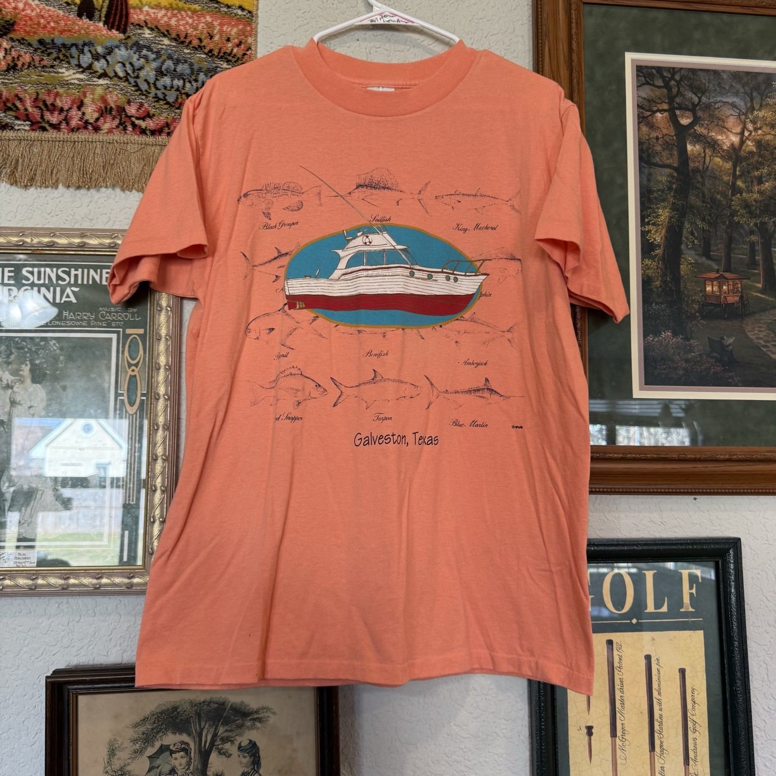 Vintage 90s Galveston, Texas Fishing Boat Fish Species Science Shirt Size Large gallery