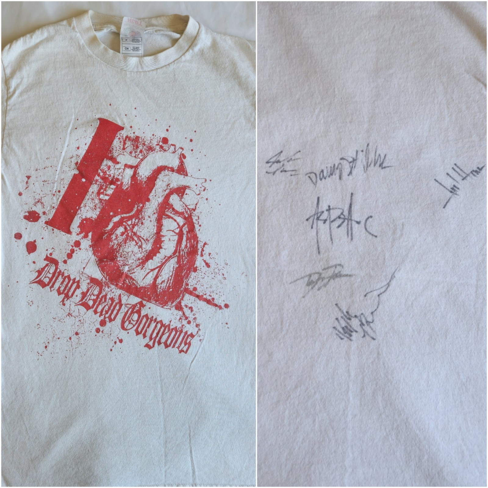 Vintage Drop Dead Gorgeous Band Rare Signed Concert Merch White Graphic T-Shirt