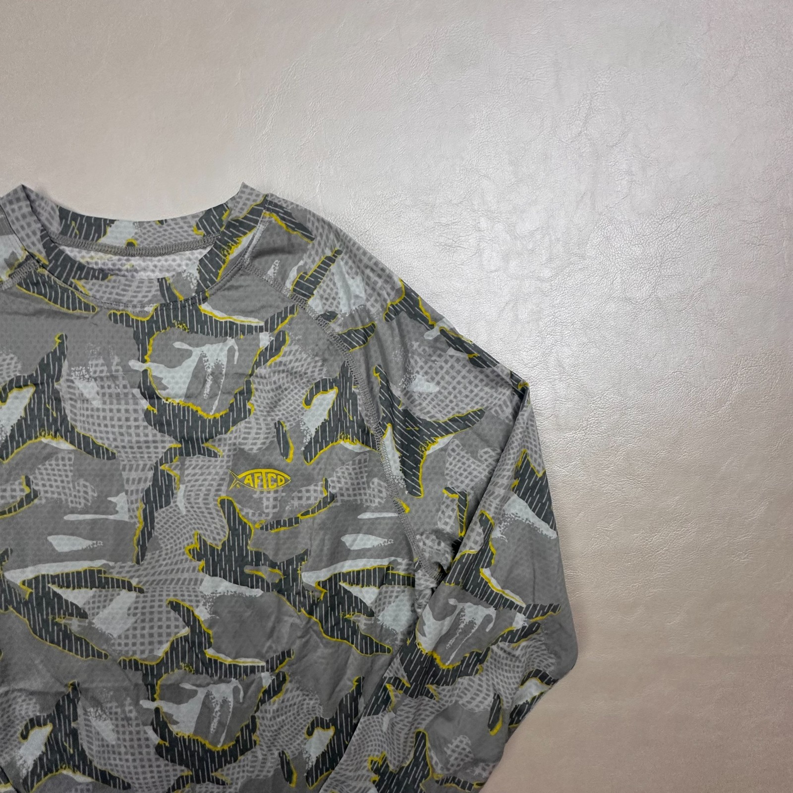 Lot Of (2) AFTCO T Shirts Mens Small Gray Blue Aftech Fishing Camo Outdoors Hike gallery