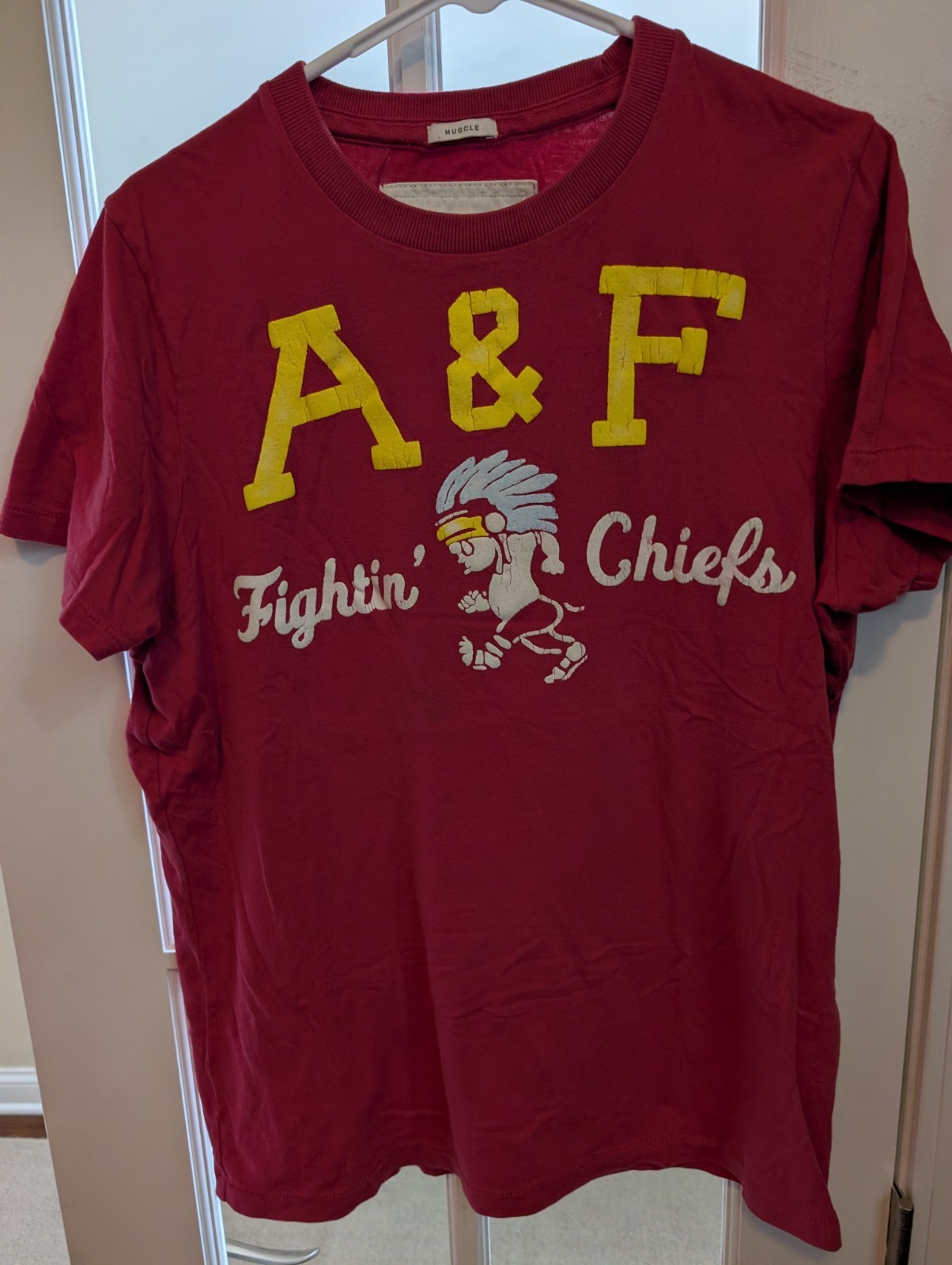 Vintage Abercrombie Fitch Shirt Mens XLarge XL Red Muscle Fightin Chiefs Graphic