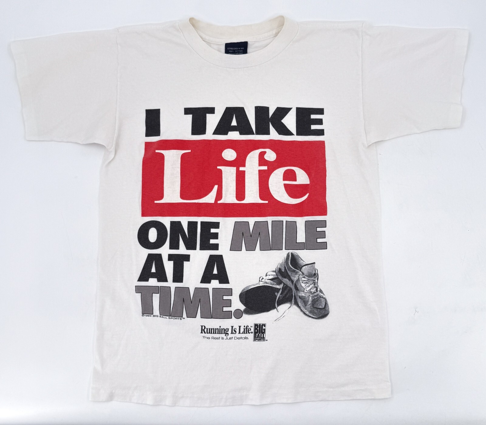Vintage One Mile at a Time Shirt Adult Medium White 1994 Big Ball Sports
