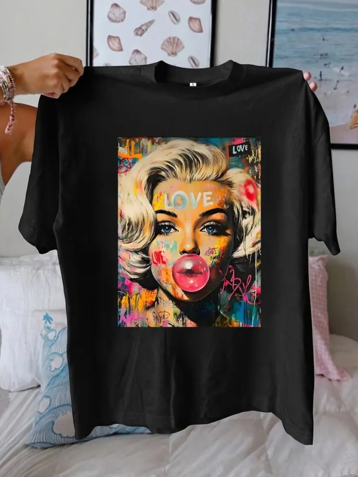 Ladies' casual trendy plus size 1XL-5XL T-shirt, 180g, featuring creative prin gallery