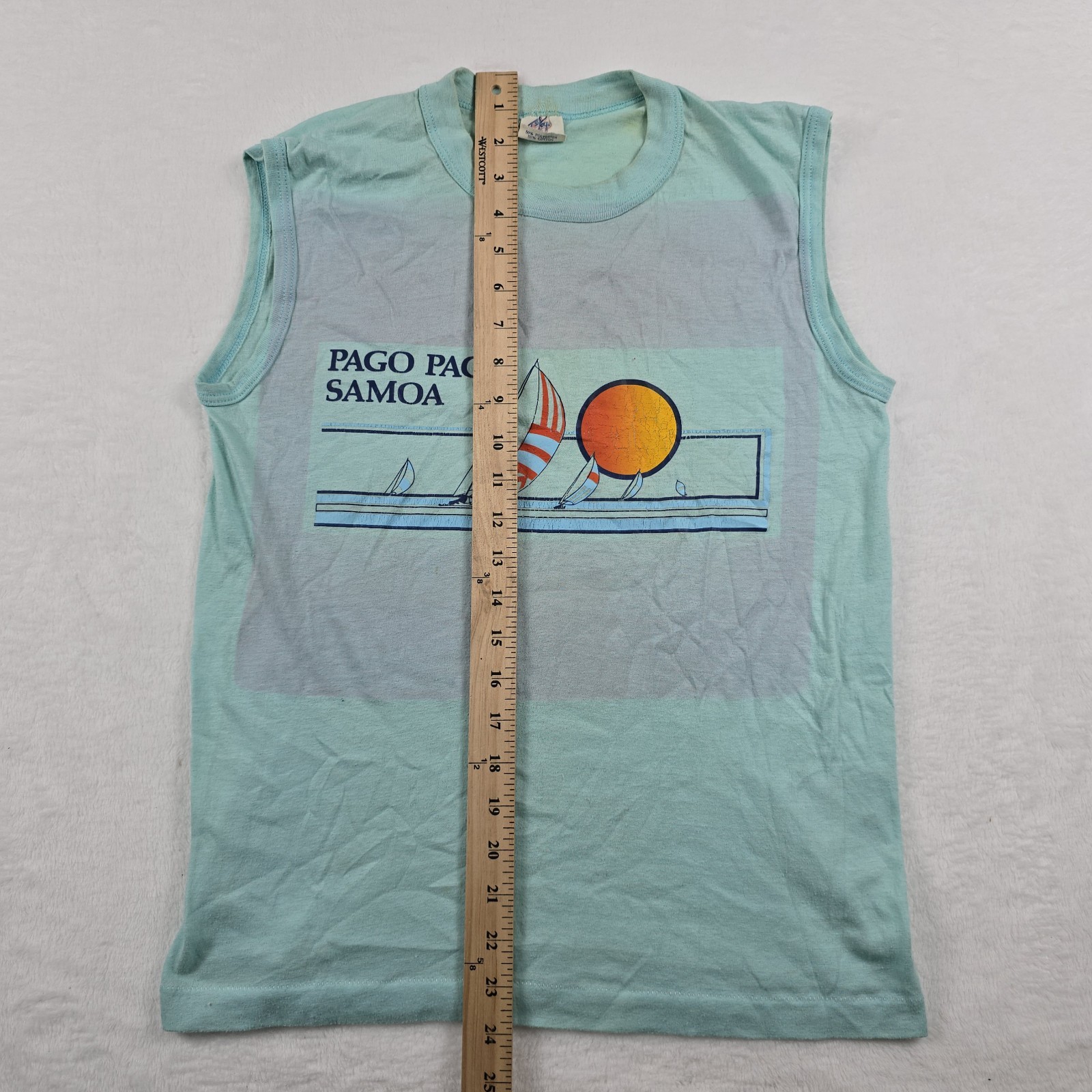 Vintage Tank Top Pago Pago Samoa Blue Distressed Size Medium Shirt TeeJays gallery