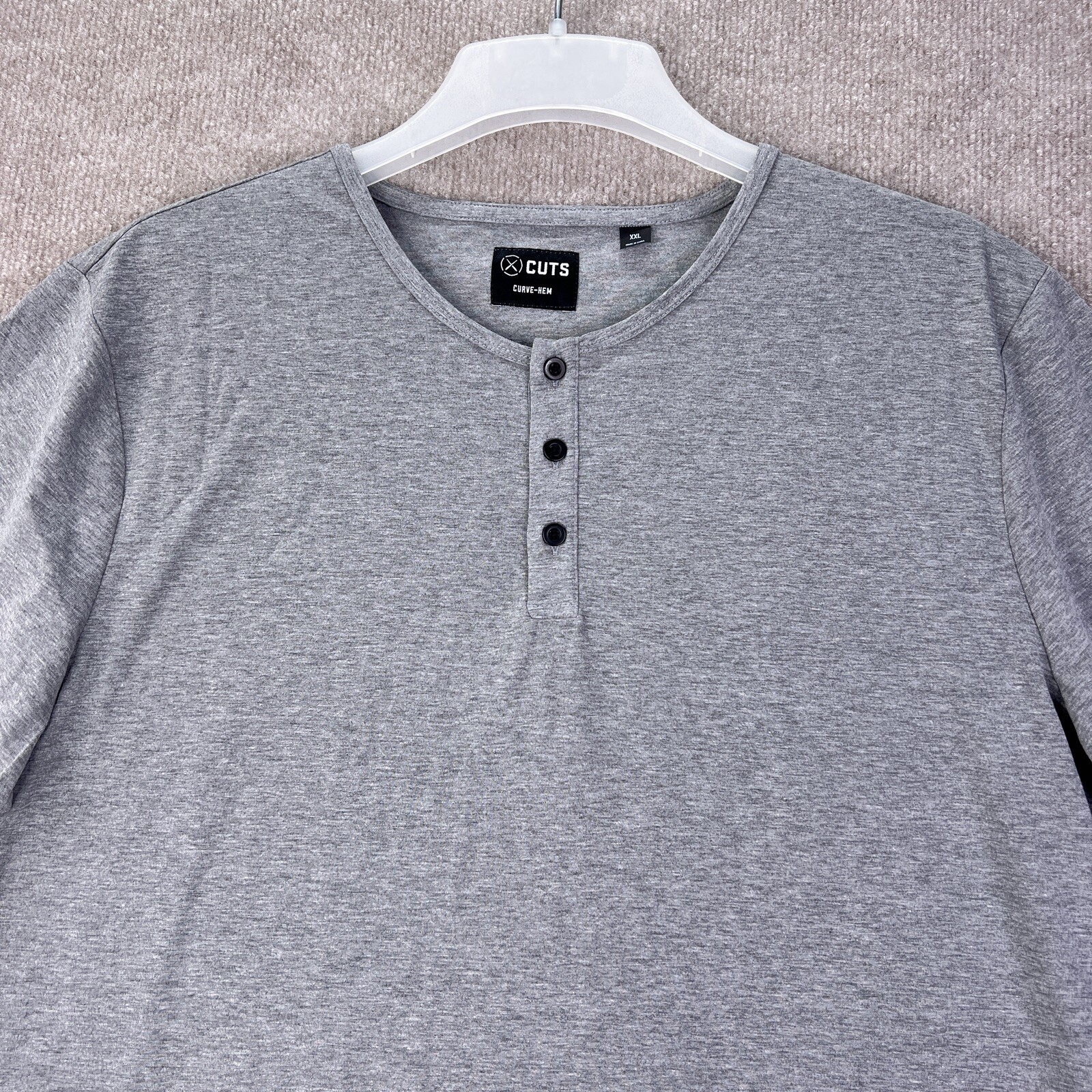Cuts Men's 2XL Gray Henley T-Shirt Short Sleeve Curve Hem PYCA Pro Tee Sporty gallery