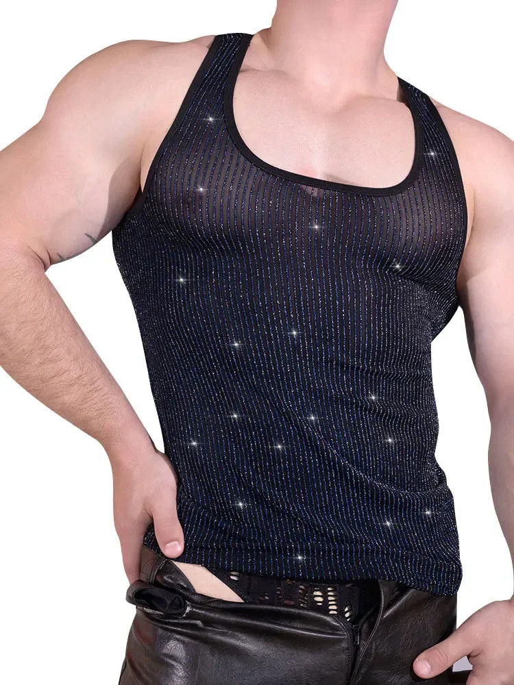 Sexy Sleeveless T-shirts Fashion Stretch Shiny Breathable Sheer Vest Tank Tops gallery