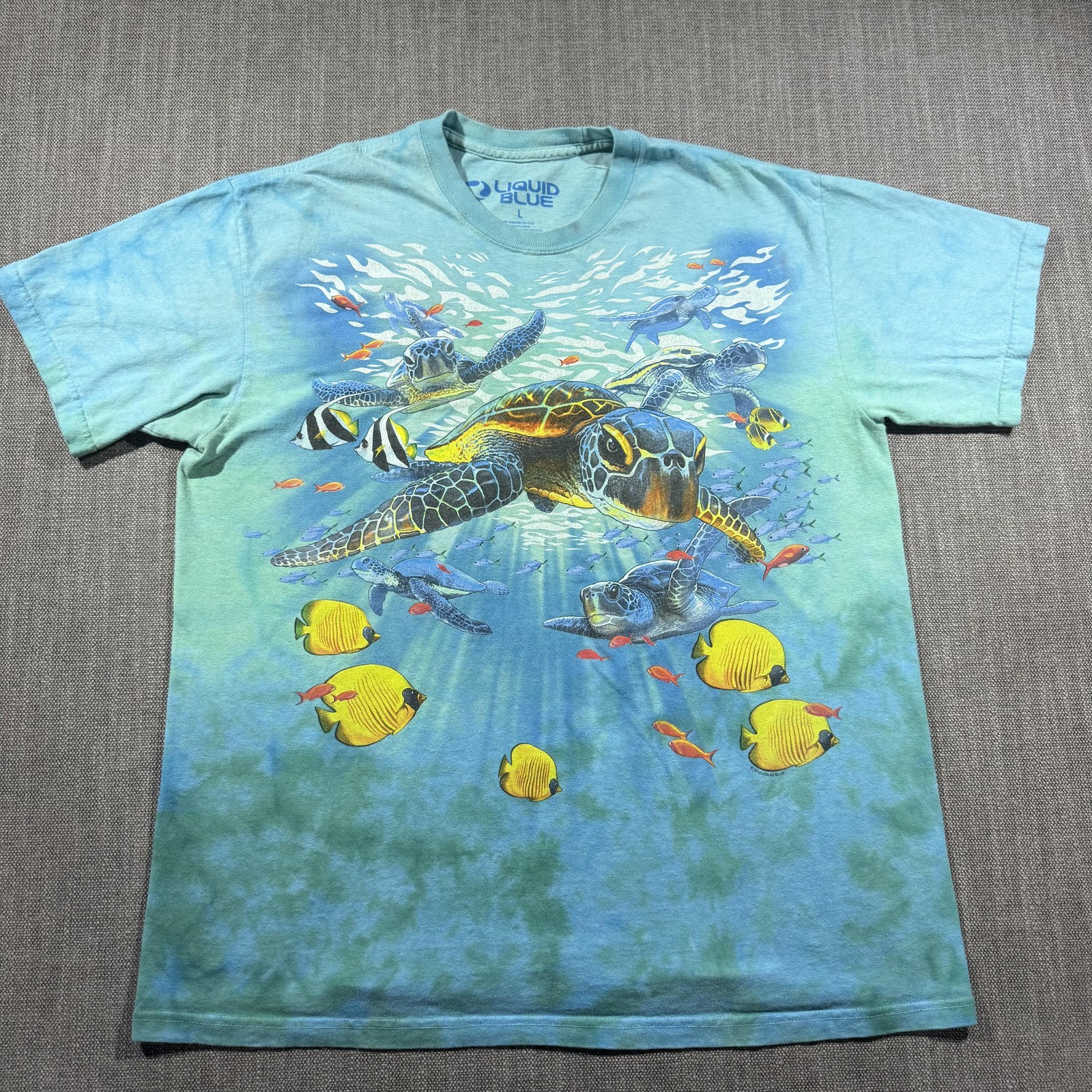 Liquid Blue Shirt Mens Large Blue Sea Turtle Ocean Fish Graphic Tie Dye Tee gallery