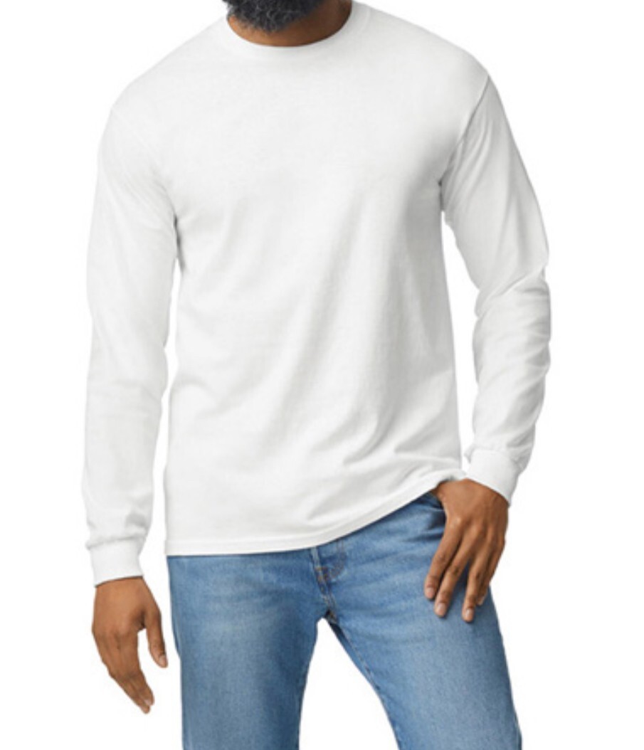First Quality NEW White Gildan Heavy Cotton Adult Long Sleeve T-Shirt, Size M. gallery