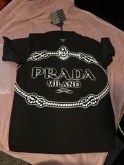 Prada Milano Men’s White Logo Graphic Crew Neck Short Sleeve T-Shirt Size S