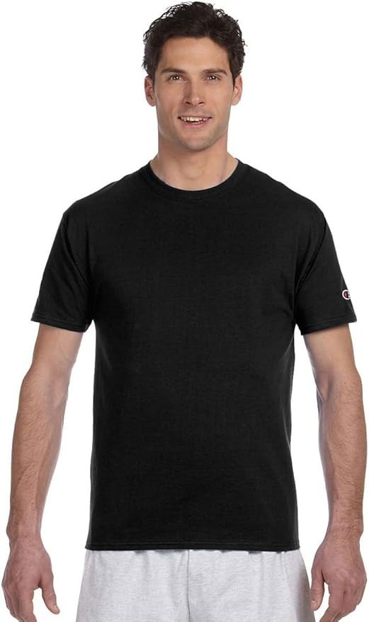 Champion Basic T-Shirt Black Men's Short Sleeve Crew Neck Tag Free 100% Cotton gallery