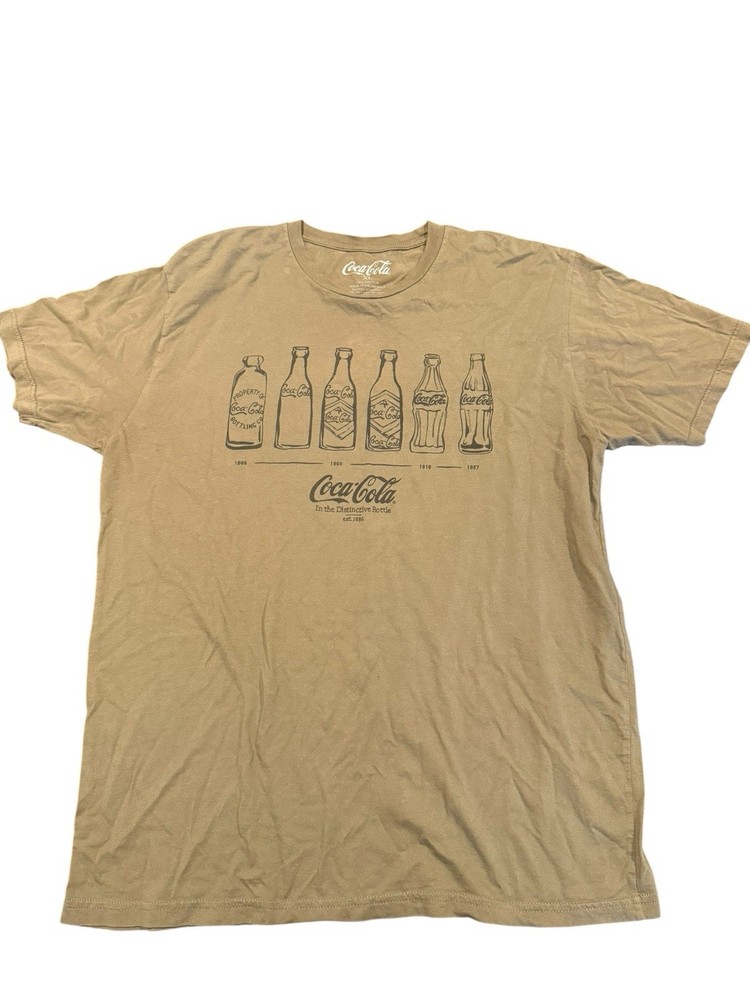 Coca-Cola Bottle Evolution Graphic T-Shirt XL Beige Tan Officially Licensed