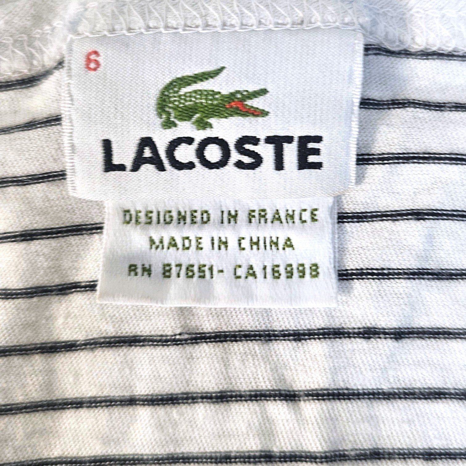 LACOSTE Henley Linen Blend T-Shirt MENS Size 6 US XL Blue White Striped SEE FLAW gallery