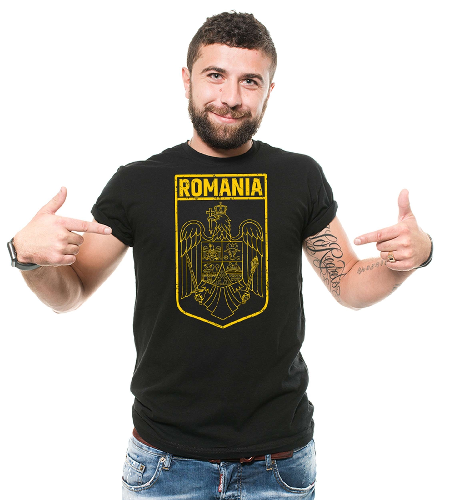 Mens Romania Patriotic Flag Shirt Romania National Flag Logo Country Tee