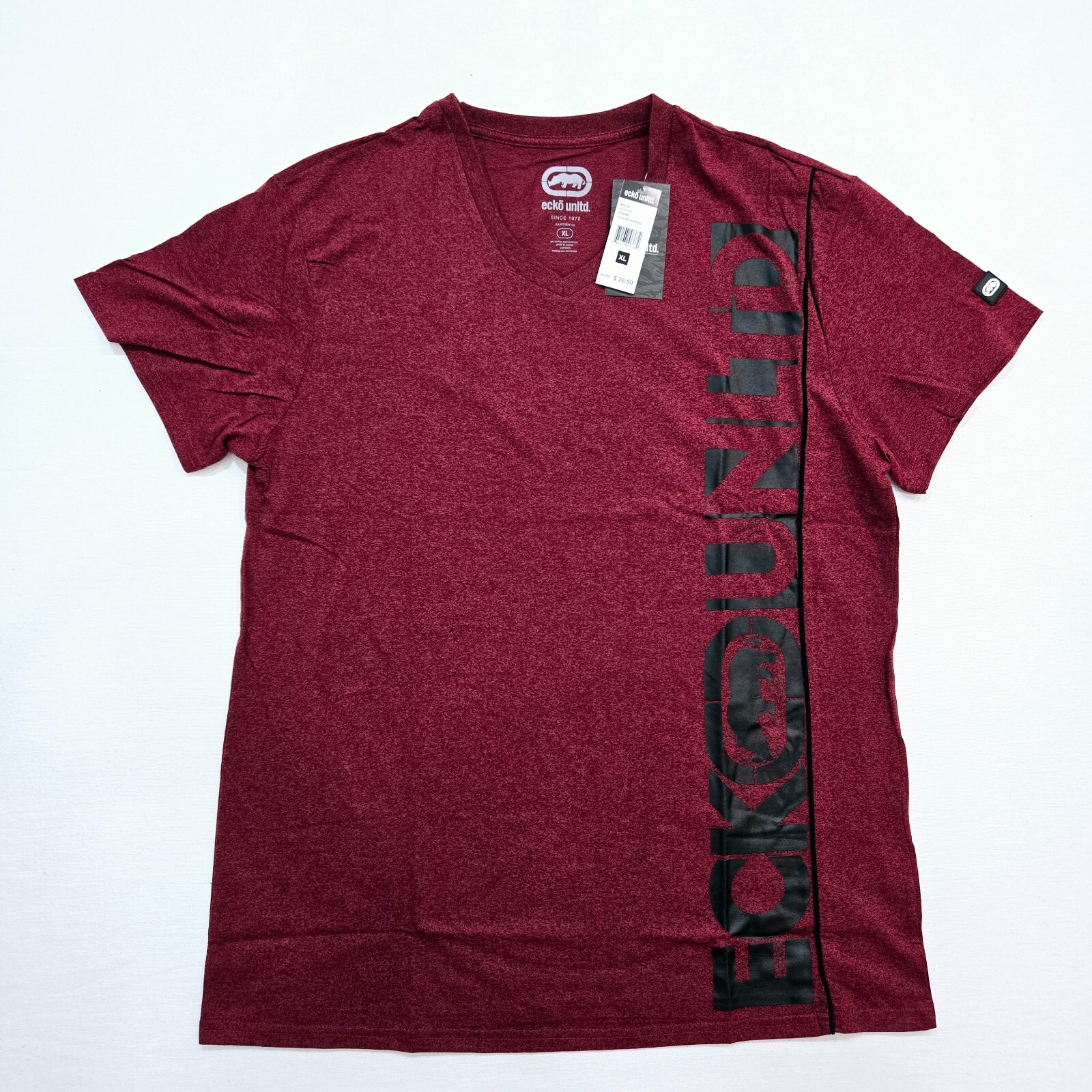 Ecko Unltd Men’s T-Shirt Burgundy Black Graphic V-Neck EO31K752