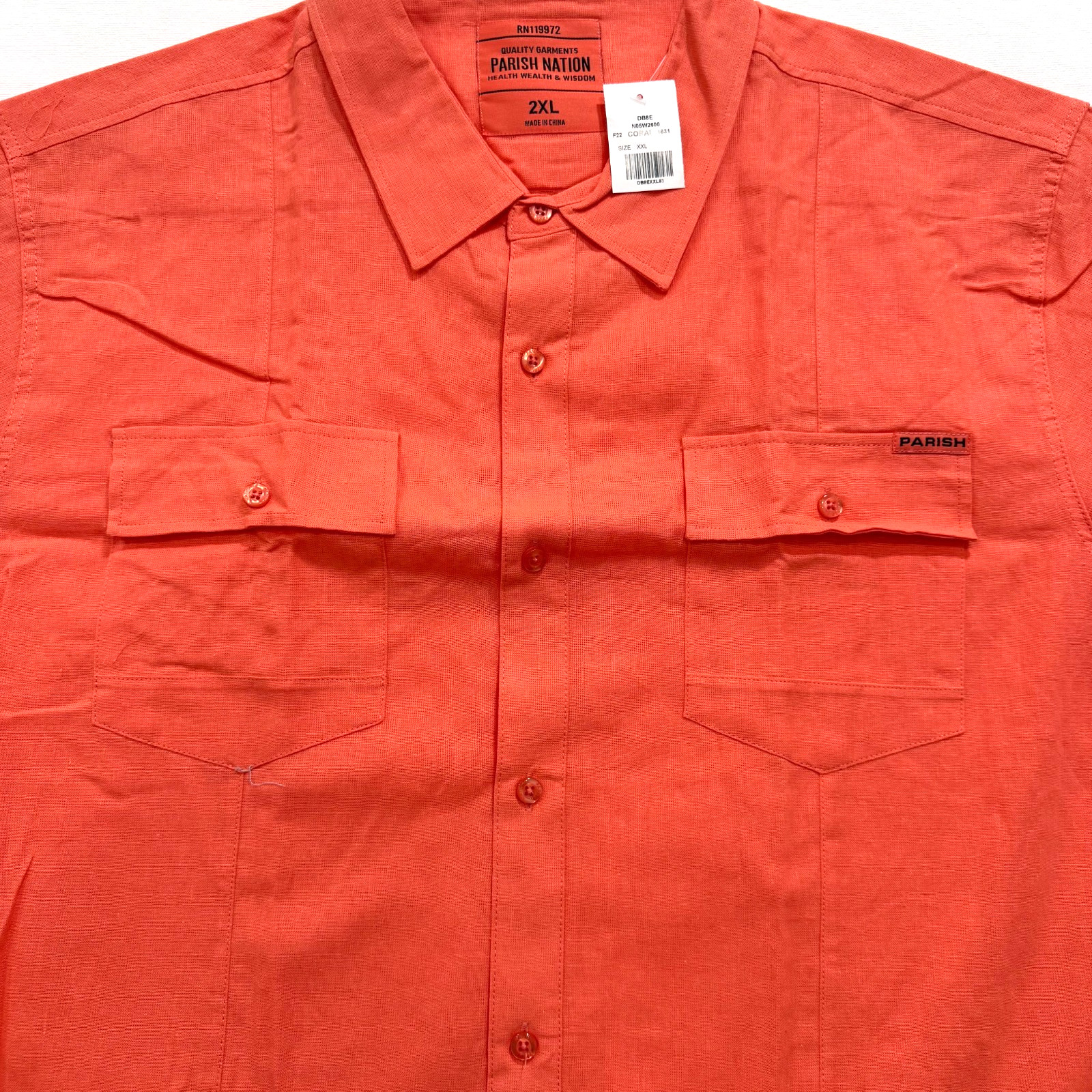 Paris Nation Men's Button Down Shirt Salmon Color Linen Blend Comfort 2XL-4XL gallery