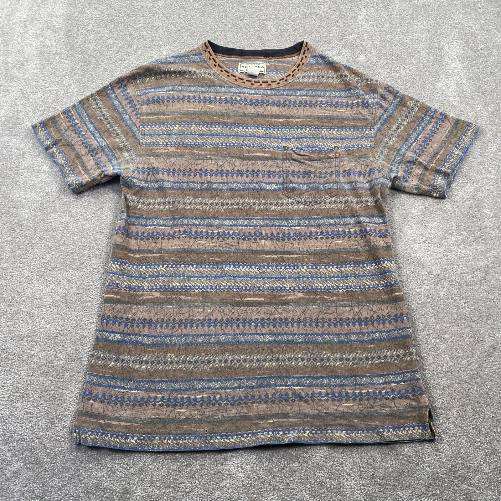 VTG Arizona Company Mens T Shirt L G Geometric Pattern Pocket Tee Brown Blue gallery