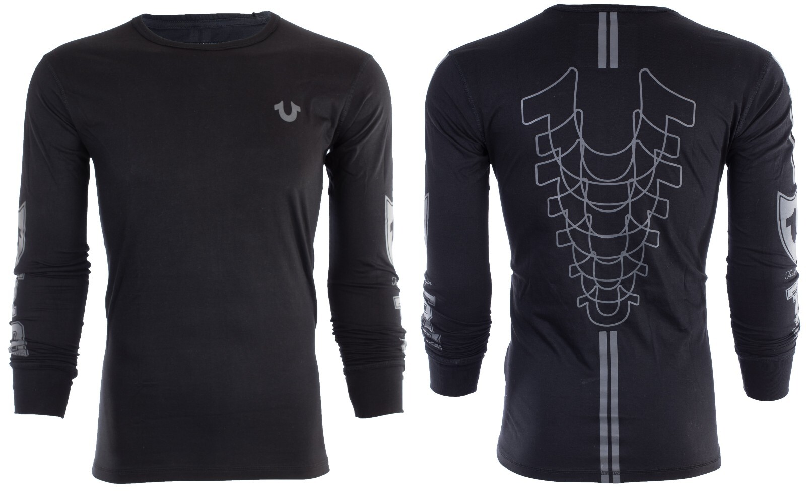 $99 TRUE RELIGION Black MOTO PUFF Horseshoe Long Sleeve Designer Graphic T-shirt gallery