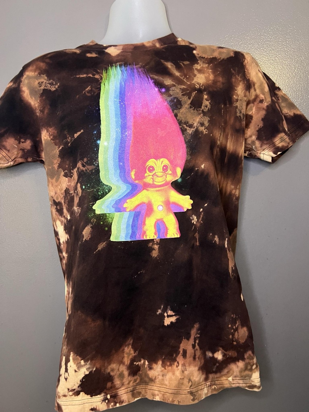 Good Luck Trolls Shirt Mens Small Brown Bleach Tie Dye Rainbow Graphic Tee gallery