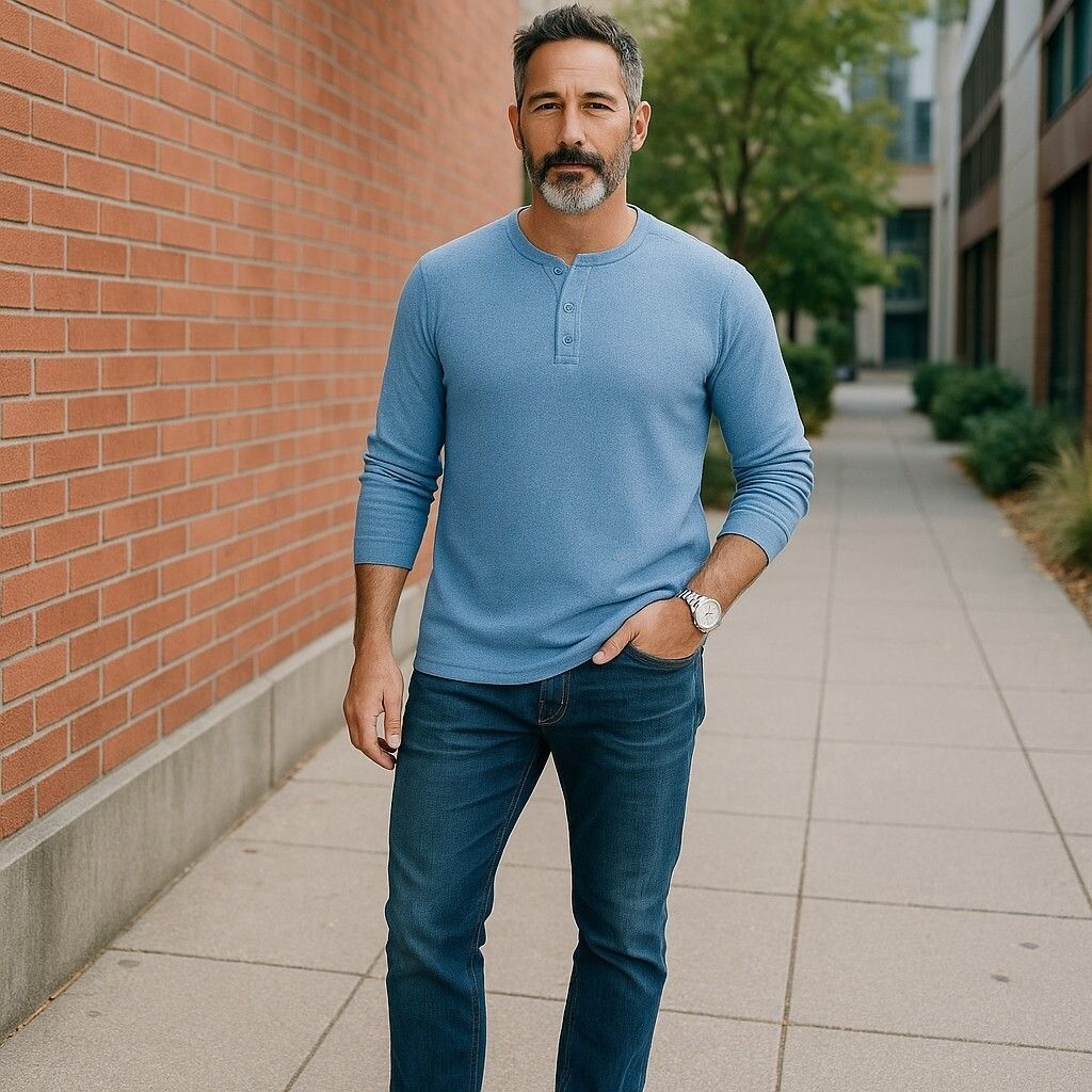 Apt 9 mens long sleeve solid blue cotton blend premier flex henley shirt XLT NEW gallery