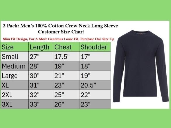 3 Pack: Men's 100% Cotton Crew Neck Long Sleeve Tee Casual Basic T-Shirt S-4XL gallery
