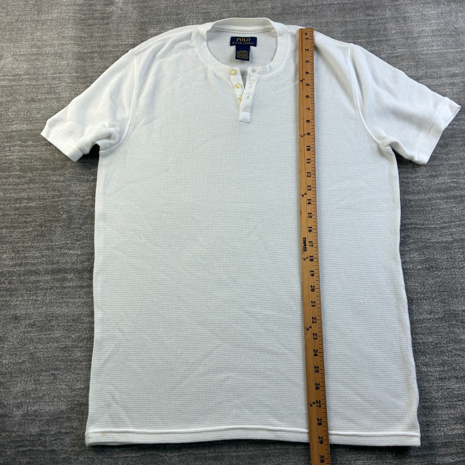 Polo Ralph Lauren Shirt Mens Large White Henley Thermal Sleepwear Waffle Knit gallery
